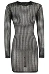 Federica Tosi Flexage Black Crewneck Dress With Check Motiv All-over And Open Rear In Fabric Woman In Nero