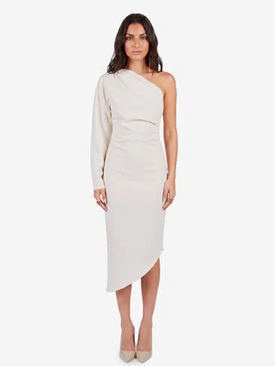 Federica Tosi Beige Draped One-shoulder Asymmetrical Polyester Long Evening Dress In White