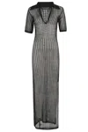 Federica Tosi Maxi Polo Dress In Stretchy Wide-knit Fabric In Nero