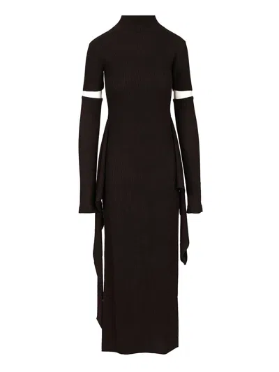 Federica Tosi Abito Lungo Misto Cashmere Nodo Con Manicotti Dresses Brown In Black