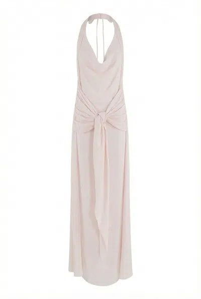 Federica Tosi Abito Lungo Scollo Profondo Halter Neck E Schiena Scoperta In Crepe De Chine In Neutral