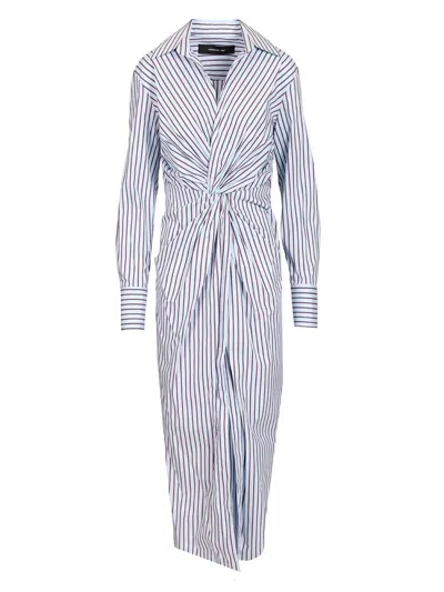 Federica Tosi Abito Midi Con Nodo In Popeline A Righe Dresses Multicolor In Blue