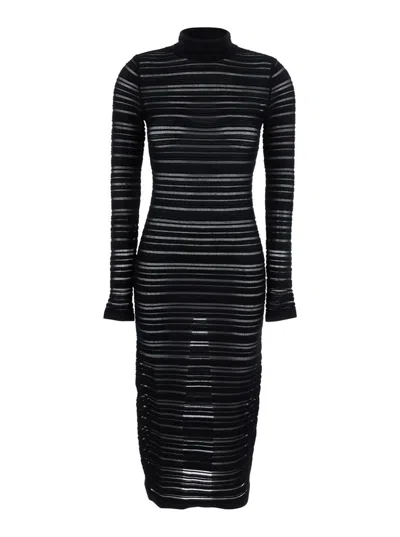 FEDERICA TOSI BLACK HIGH NECK DRESS WITH STRIPED DESIGN IN STRETCH FABRIC WOMAN