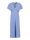 Federica Tosi Blue Long Dress With Wide V-neck On The Front In Fabric Woman In Blue