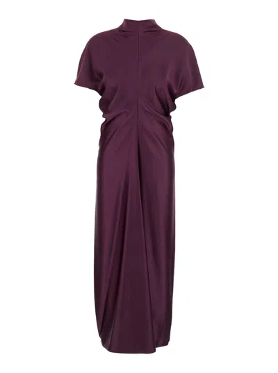 Federica Tosi Turtleneck Draped Day Dress In Purple