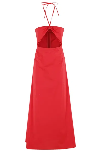 Federica Tosi Cut-out Cotton Top With Drawstring Neckline In Rosso