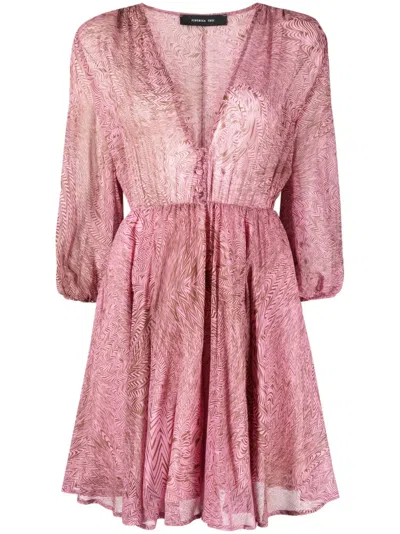 Federica Tosi Abstract-print Silk Flared Dress In Pink