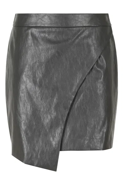 Federica Tosi Anthracite Asymmetrical Metallic Trim Polyurethane Mini Skirt In Black