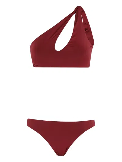 Federica Tosi One-shoulder Bikini With Knot Detail In Bordeaux