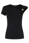 Federica Tosi Asymmetrical Black Top With Brooch Detailing In Black
