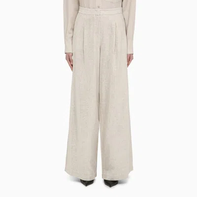 Federica Tosi Bamboo-coloured Wide Trousers With Micro Sequins In Beige
