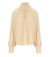 Federica Tosi Butter-colored Silk Blend Blouse With Puffed Sleeves In Brown