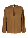 Federica Tosi Beige Blouse With Criss-crossed Neckline And Rear Keyhole Closure In Silk Blend Woman In Brown