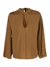 Federica Tosi Beige Blouse With Criss-crossed Neckline And Rear Keyhole Closure In Silk Blend Woman In Brown