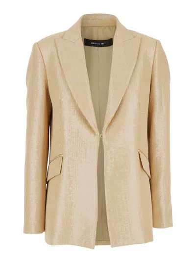 Federica Tosi Beige Jacket With All-over Sequins In Tech Fabric
