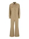 Federica Tosi Beige Jumpsuit With Patch Pockets On The Chest And Belt Loops On The Waist In Fabric Woman In Beige