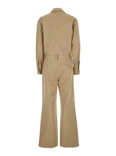 FEDERICA TOSI BEIGE JUMPSUIT WITH PATCH POCKETS ON THE CHEST AND BELT LOOPS ON THE WAIST IN FABRIC WOMAN