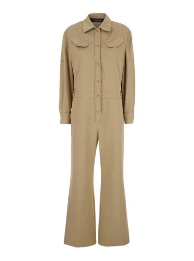 Federica Tosi Beige Jumpsuit With Patch Pockets On The Chest And Belt Loops On The Waist In Fabric Woman