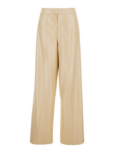 FEDERICA TOSI BEIGE PANTS WITH ALL-OVER APPLIED SEQUINS IN TECH FABRIC WOMAN