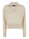 Federica Tosi Polo Pull Sweater With Classic Collar And Ribbed Hem In Beige