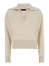 Federica Tosi Polo Pull Sweater With Classic Collar And Ribbed Hem In Burro