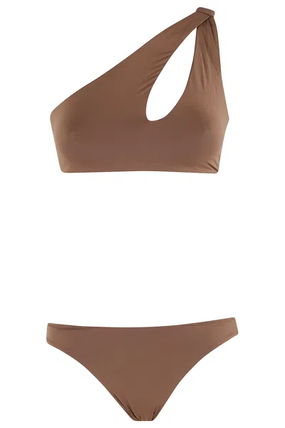 Federica Tosi One-shoulder Bikini With Knot Detail In Cacao