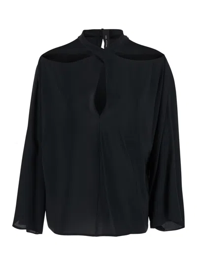 FEDERICA TOSI BLACK BLOUSE WITH CRISS-CROSSED NECKLINE AND REAR KEYHOLE CLOSURE IN SILK BLEND WOMAN