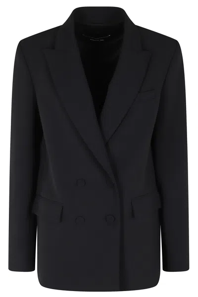 Federica Tosi Black Double-breasted Blazer Cady Padded-epaulettes Polyester Blazer