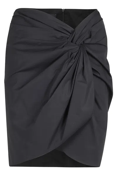 Federica Tosi Black Front-knot Zippered Cotton Mini Skirt In Blue