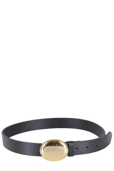 Federica Tosi Black Leather Belt With Oval Gold Buckle
