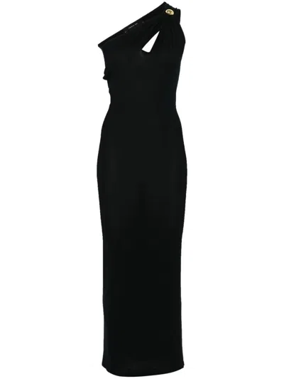 Federica Tosi Black Long Dress With Jewel Detail On The Front In Viscose Blend Woman