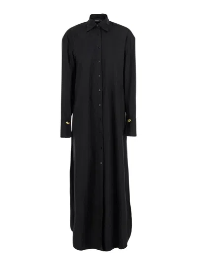 FEDERICA TOSI BLACK LONG SHIRT WITH POINTED COLLAR AND METALLIC DETAILS ON THE CUFFS IN FABRIC WOMAN
