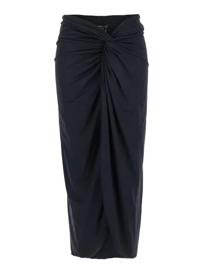 Federica Tosi Black Long Skirt With Ruches And Front Single Slit In Fabric Woman