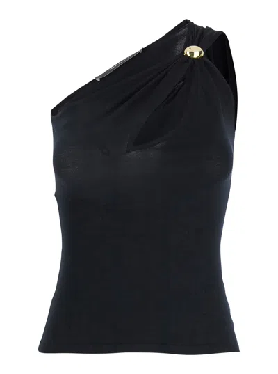 Federica Tosi Black One-shoulder Top With Jewel Detail On The Front In Viscose Blend Woman