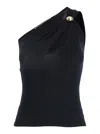 Shop Federica Tosi Black One-shoulder Top With Jewel Detail On The Front In Viscose Blend Woman