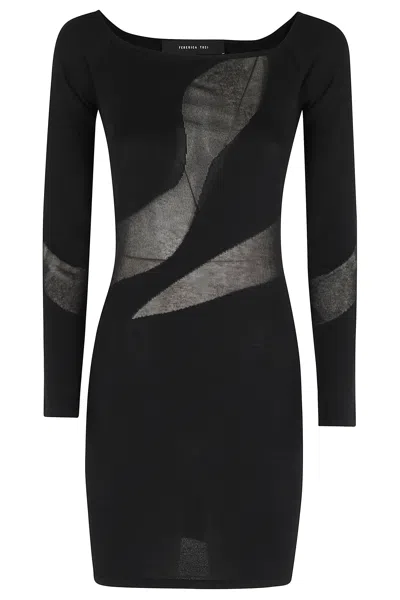 Federica Tosi Black Semi-sheer Inserts Boat-neck Viscose Mini Dress