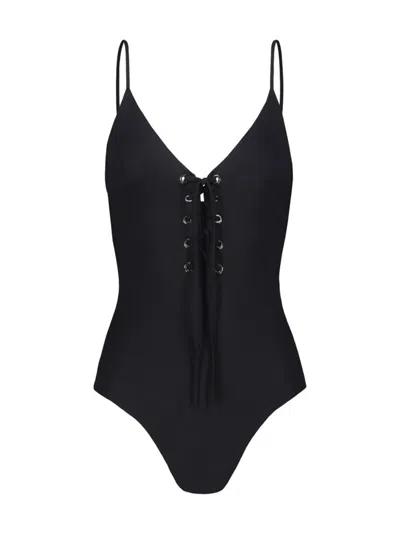 Federica Tosi Lace-up V-neck Swimsuit In Black