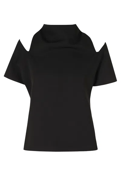 Federica Tosi Black Structured High-neck Cady Cut-off Sleeves Blouse