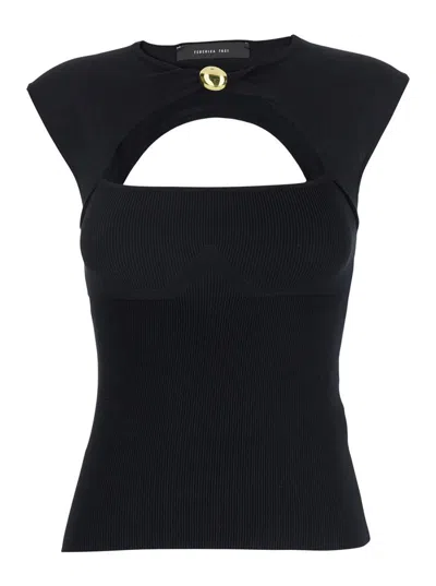 FEDERICA TOSI BLACK TOP WITH JEWEL DETAIL ON THE FRONT