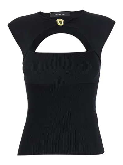 Federica Tosi Black Top With Jewel Detail On The Front In Viscose Blend Woman