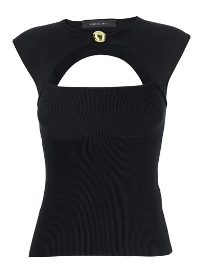 FEDERICA TOSI BLACK TOP WITH JEWEL DETAIL ON THE FRONT IN VISCOSE BLEND WOMAN
