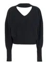 Federica Tosi Black V-neck Sweater With Cut-out Detail On The Back In Wool And Cashmere Blend Woman In Black