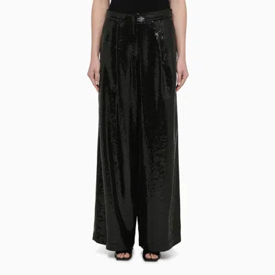 Federica Tosi Black Wide Trousers With Micro Sequins