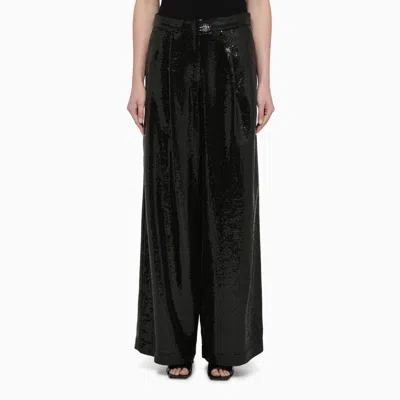FEDERICA TOSI FEDERICA TOSI BLACK WIDE TROUSERS WITH MICRO SEQUINS