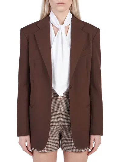 Federica Tosi Single Breasted Frescolana Blazer Jacket In Brown