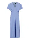Federica Tosi Blue Long Dress With Wide V-neck On The Front In Fabric Woman In Blue
