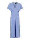 Federica Tosi Blue Long Dress With Wide V-neck On The Front In Fabric Woman In Blue