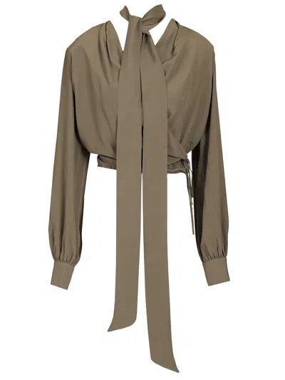 Federica Tosi Blusa Incrociata Con Sciarpina Crepe De Chine Shirts Green In Brown
