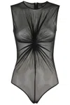 Federica Tosi Gathered-detail Mesh Bodysuit In Black