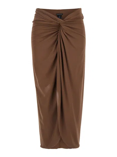 Federica Tosi Brown Long Skirt With Ruches And Front Single Slit In Fabric Woman